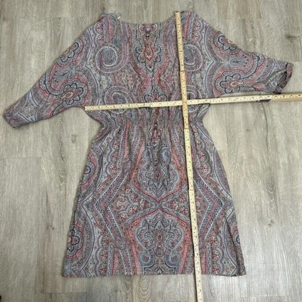 Zara Woman Medium Paisley Silk‎ Blend V-Neck Elastic Waist Boho Mini Dress M